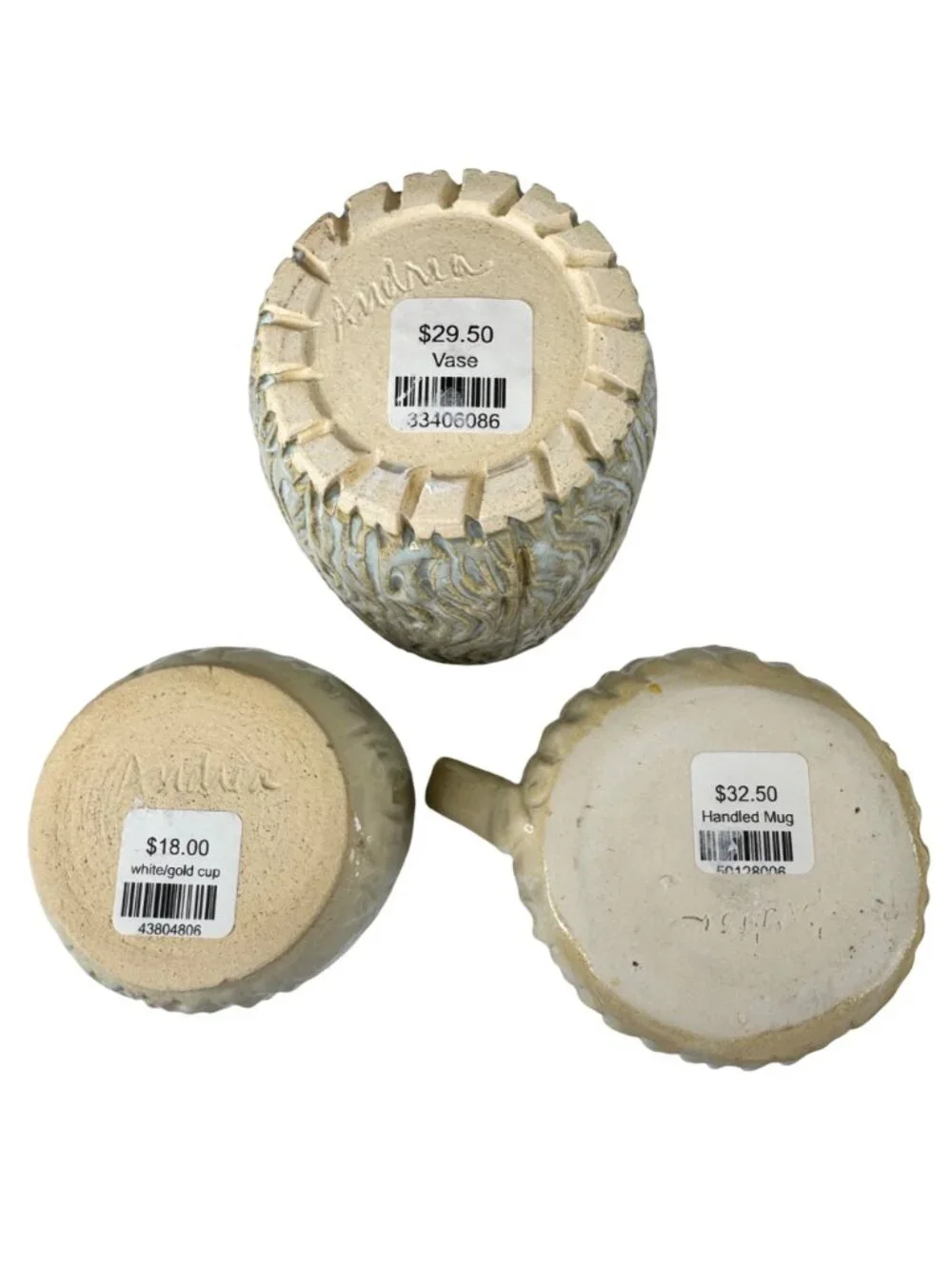 Andrea Art Pottery Handcrafted Ceramic Vase Cups Textured Neutral Glaze Set Of 3 - Picture 7 of 11